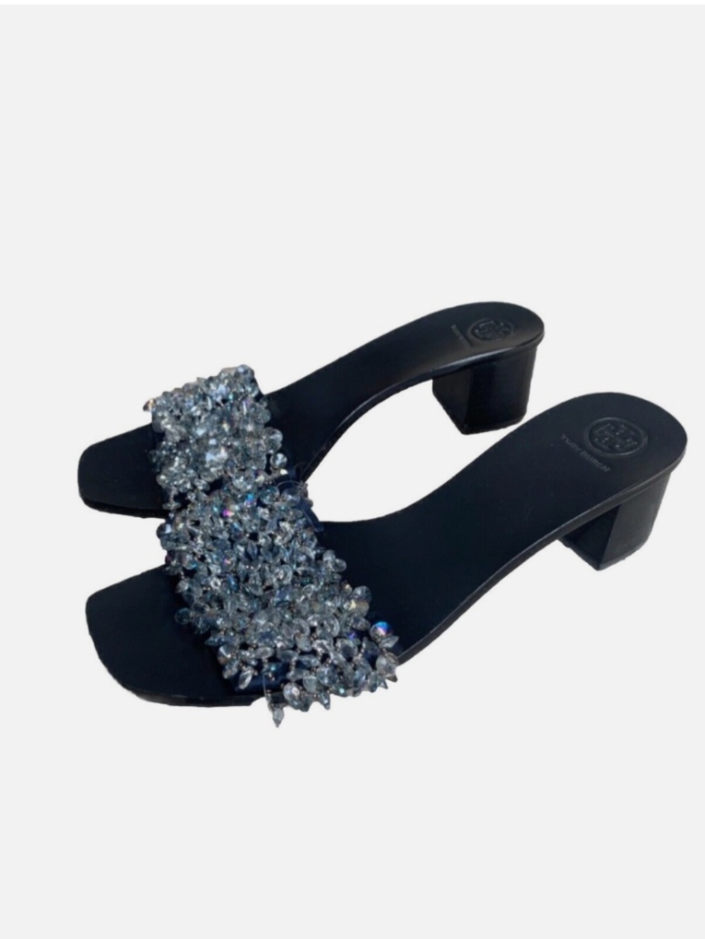 Tory Burch Dark Blue Crystal Jewels Slide Heels size 9.5